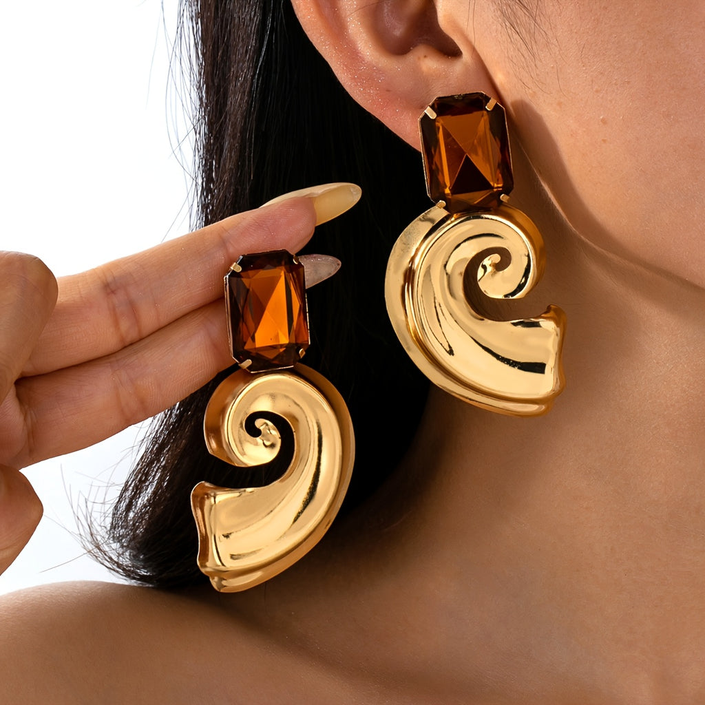 Brincos Verão Luxo Espiral Âmbar Chunky Dourado | By Mireva