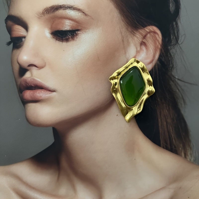 Par de Brincos Franceses Vintage Diamante Vermelho Chunky Dourado | By Mireva