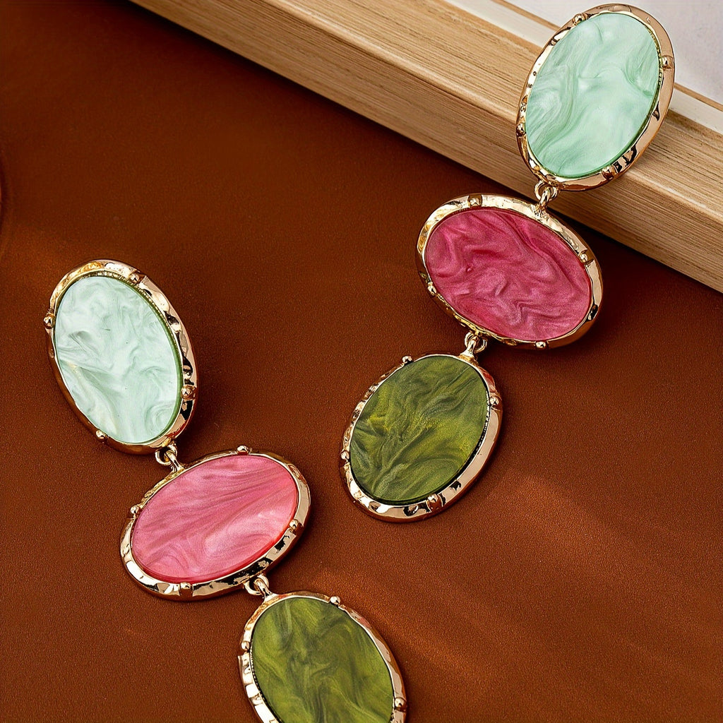 Brincos Trendy Multicamadas Resina Verde Rosa Dourada | By Mireva