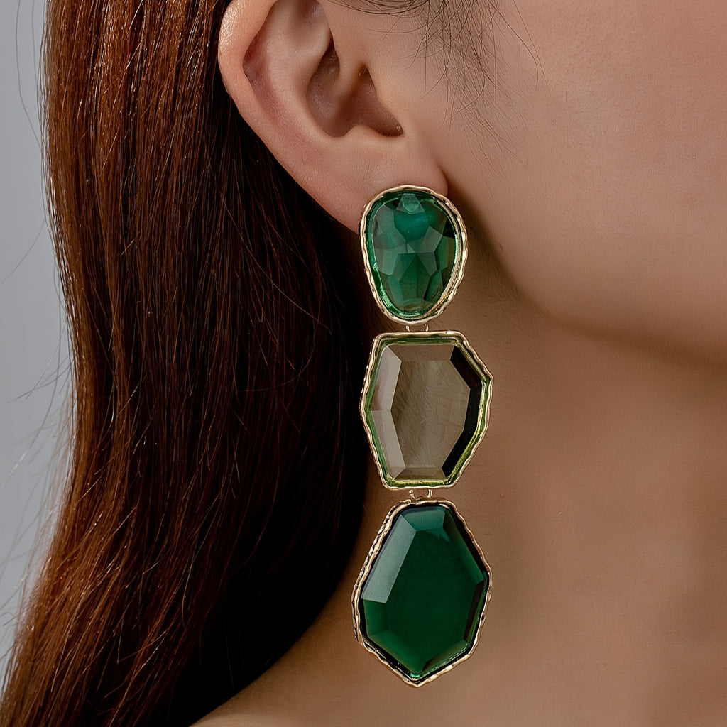 Par de Brincos Luxo Sexy Gotas Geométricas Verde Esmeralda | By Mireva