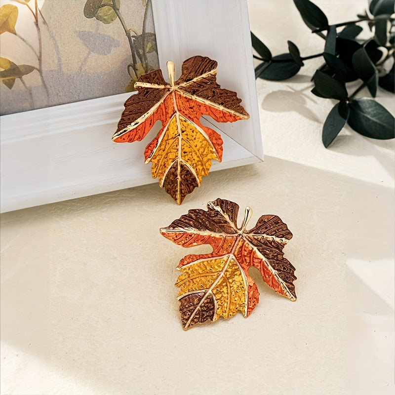 Brinco Outono Folha Maple Multicolor Dourado | By Mireva