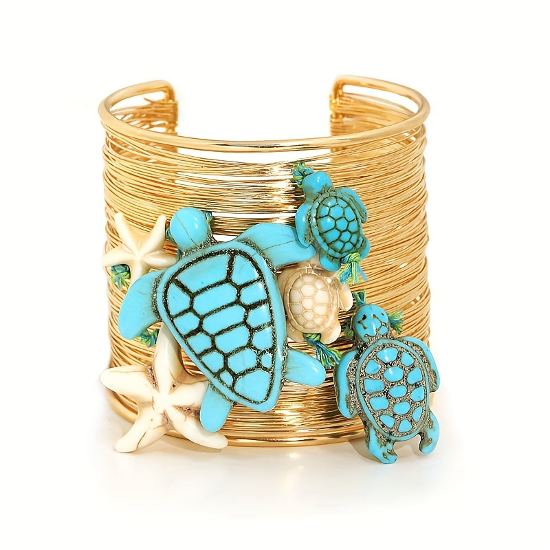 Pulseira Boho Praia Tartaruga Turquesa Estrela-do-Mar Dourada | By Mireva