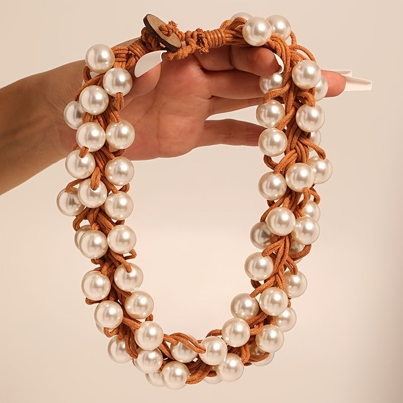 Colar Luxo Pérolas Trançadas Corda Laranja | By Mireva