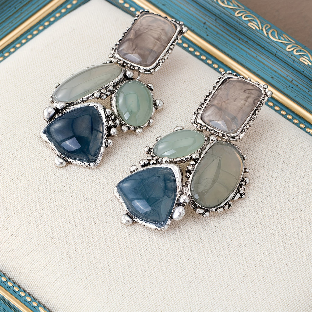 Par de Brincos Boho Multicolor Irregular Geométrico Dourado | By Mireva