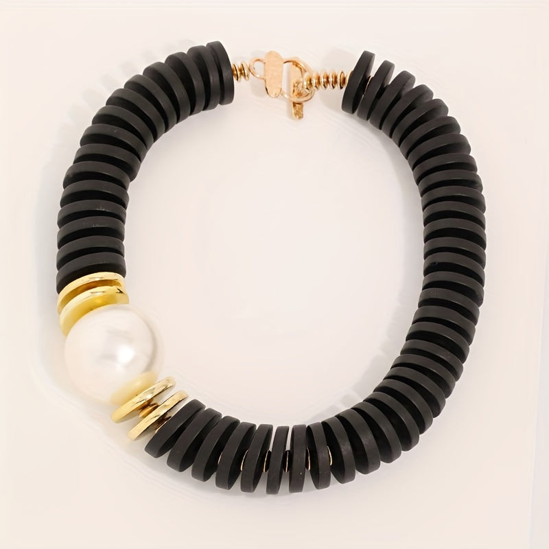 Colar Statement Madeira Marrom Café & Pérola Maxi | By Mireva