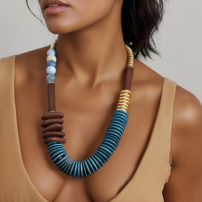 Colar Boho Azul Turquesa & Madeira Vintage | By Mireva