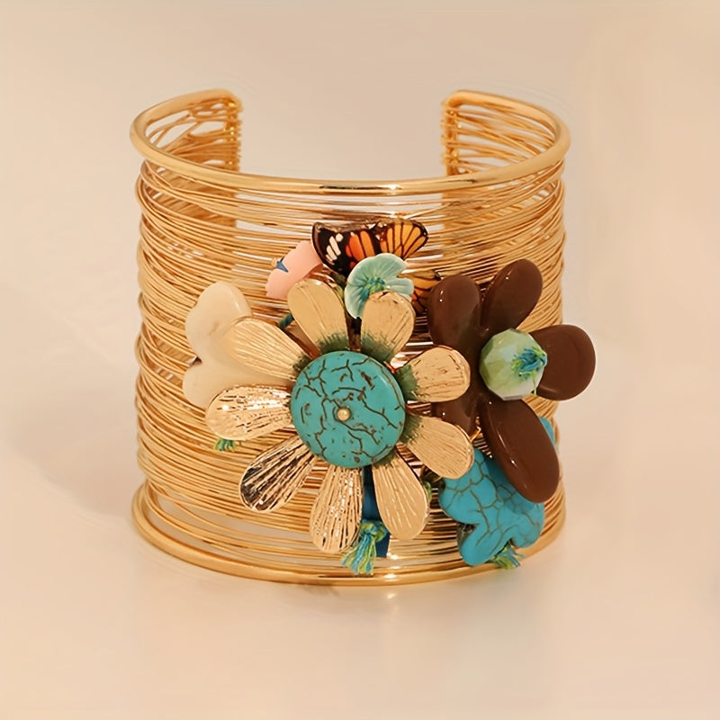 Pulseira Boho Floral Turquesa Borboleta Resina Trançada | By Mireva