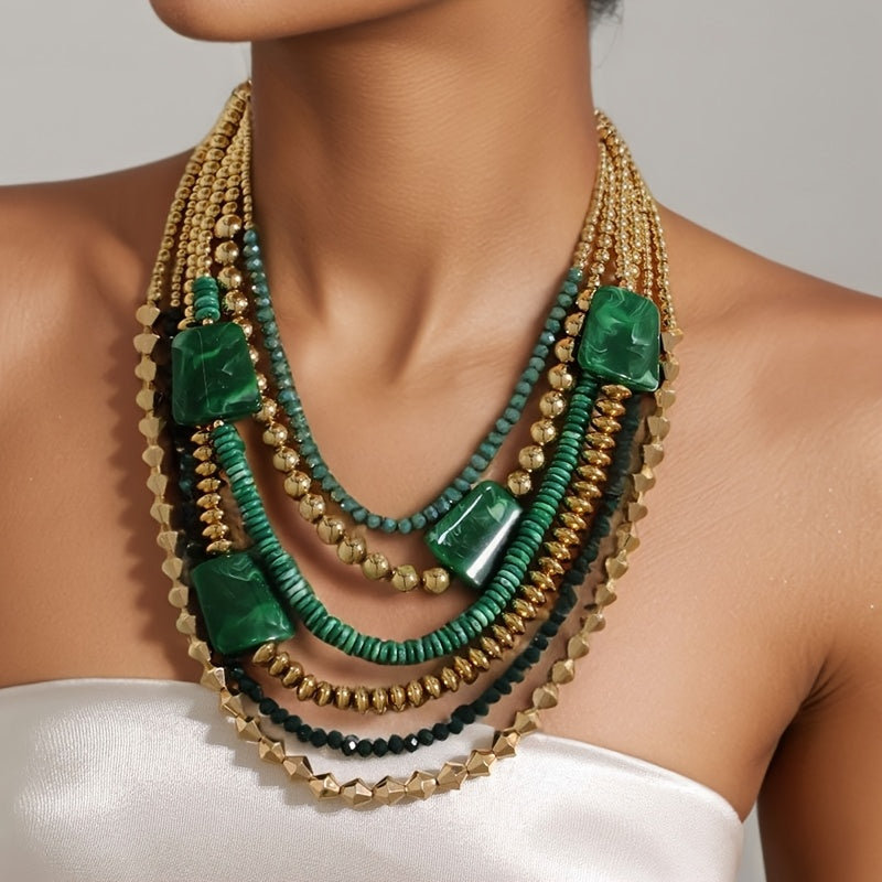 Colar Aurora Verde – Multicamadas Boho Chic | By Mireva