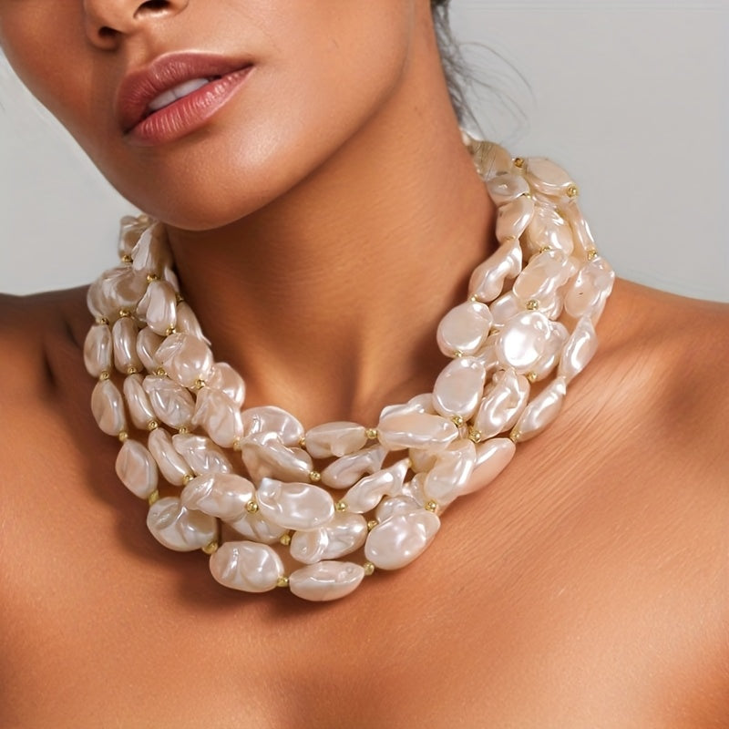 Colar Elegante Multi Camadas Pérolas Barrocas Off-White | By Mireva