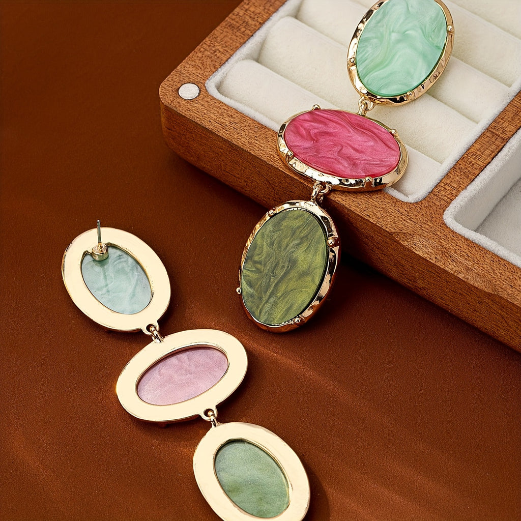 Brincos Trendy Multicamadas Resina Verde Rosa Dourada | By Mireva