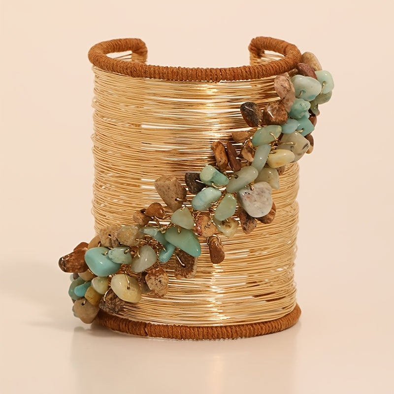 Pulseira Boho Vintage Fio Dourado Turquesa Irregular | By Mireva