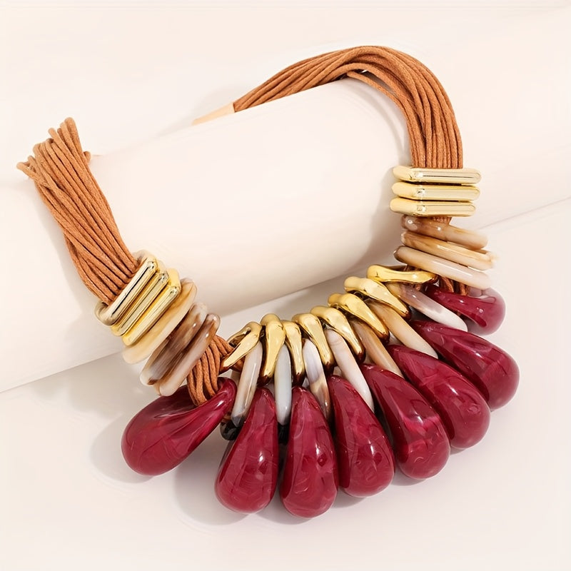 Colar Chunky Corda Marrom & Gotas Geométricas Caramelo | By Mireva