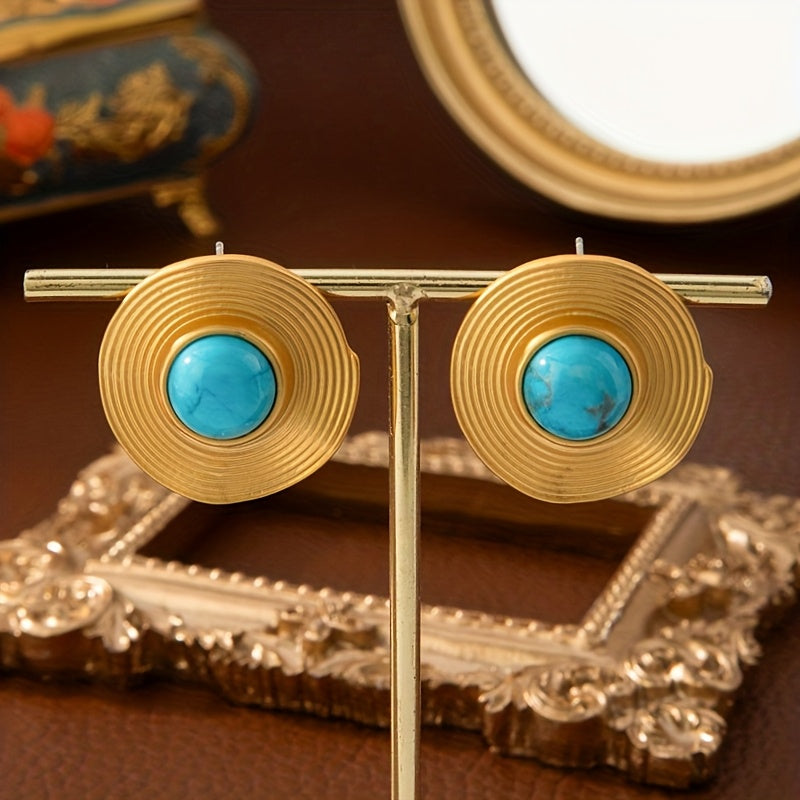 Brinco Vintage Turquesa Circular Ondulado | By Mireva
