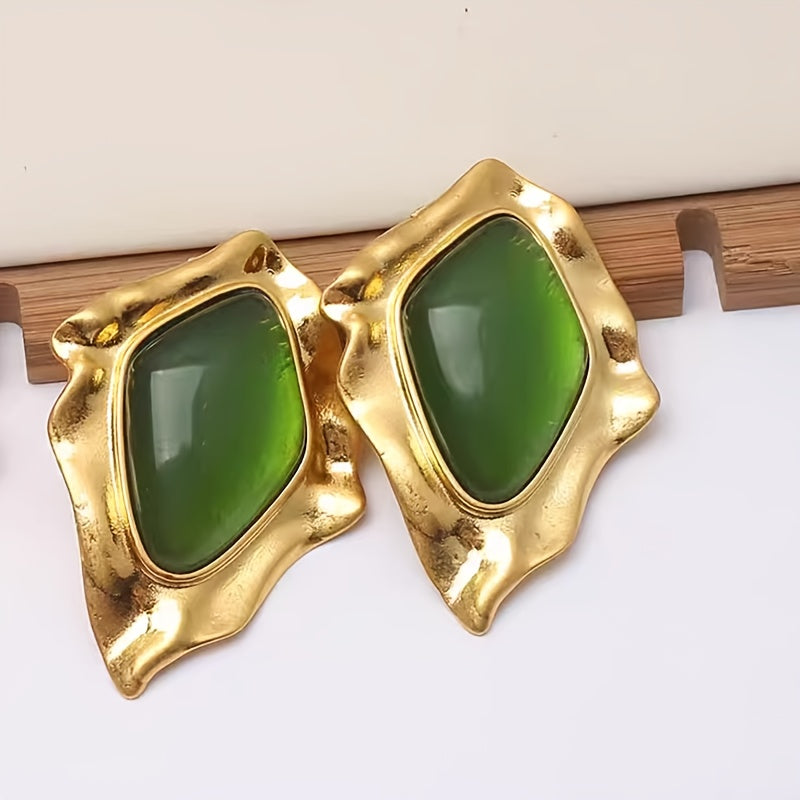 Par de Brincos Franceses Vintage Diamante Vermelho Chunky Dourado | By Mireva