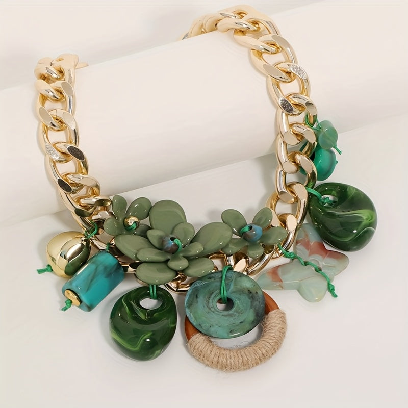 Colar Boho Floral Geométrico Bege & Pingentes Orgânicos | By Mireva