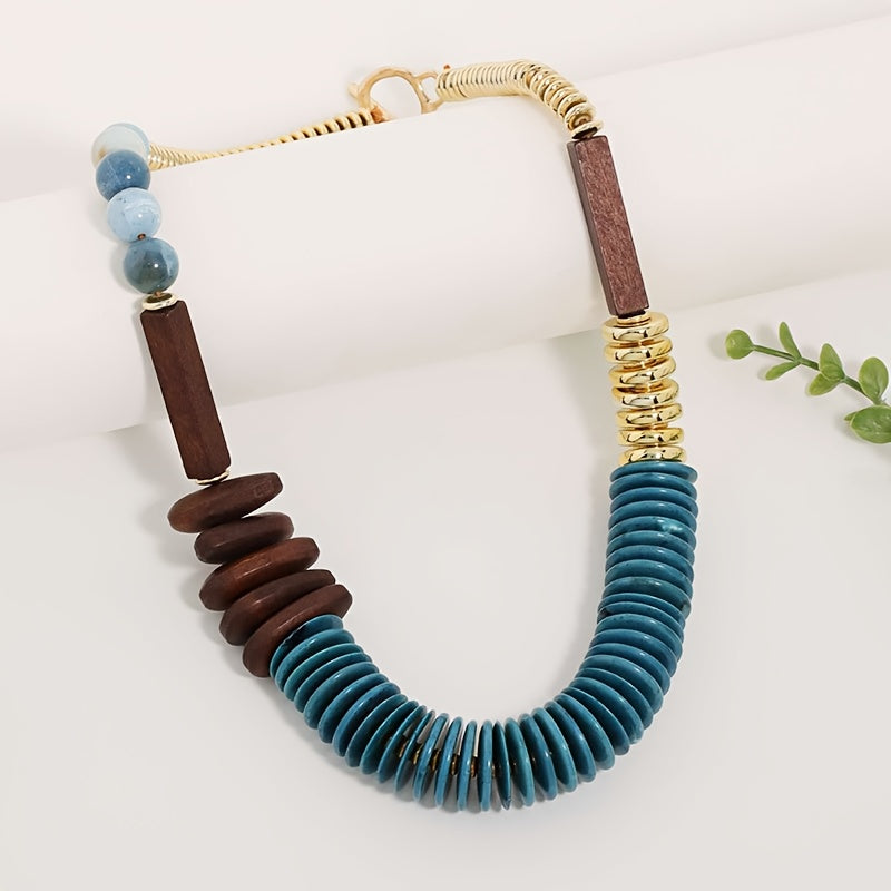 Colar Boho Azul Turquesa & Madeira Vintage | By Mireva