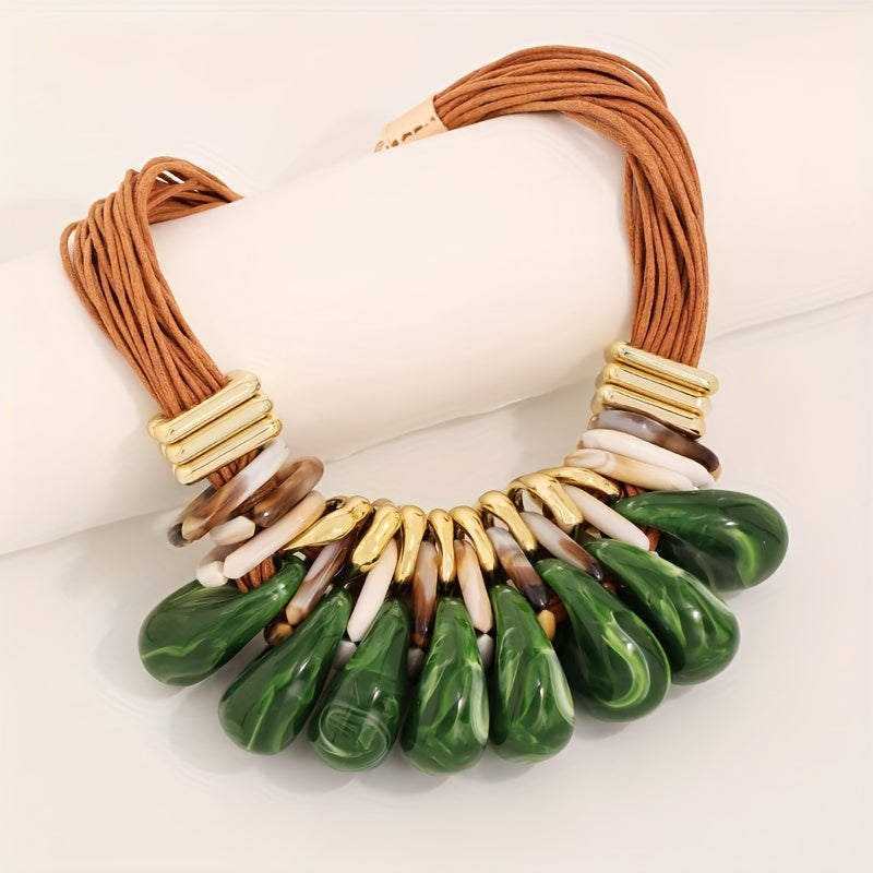 Colar Chunky Corda Marrom & Gotas Geométricas Caramelo | By Mireva