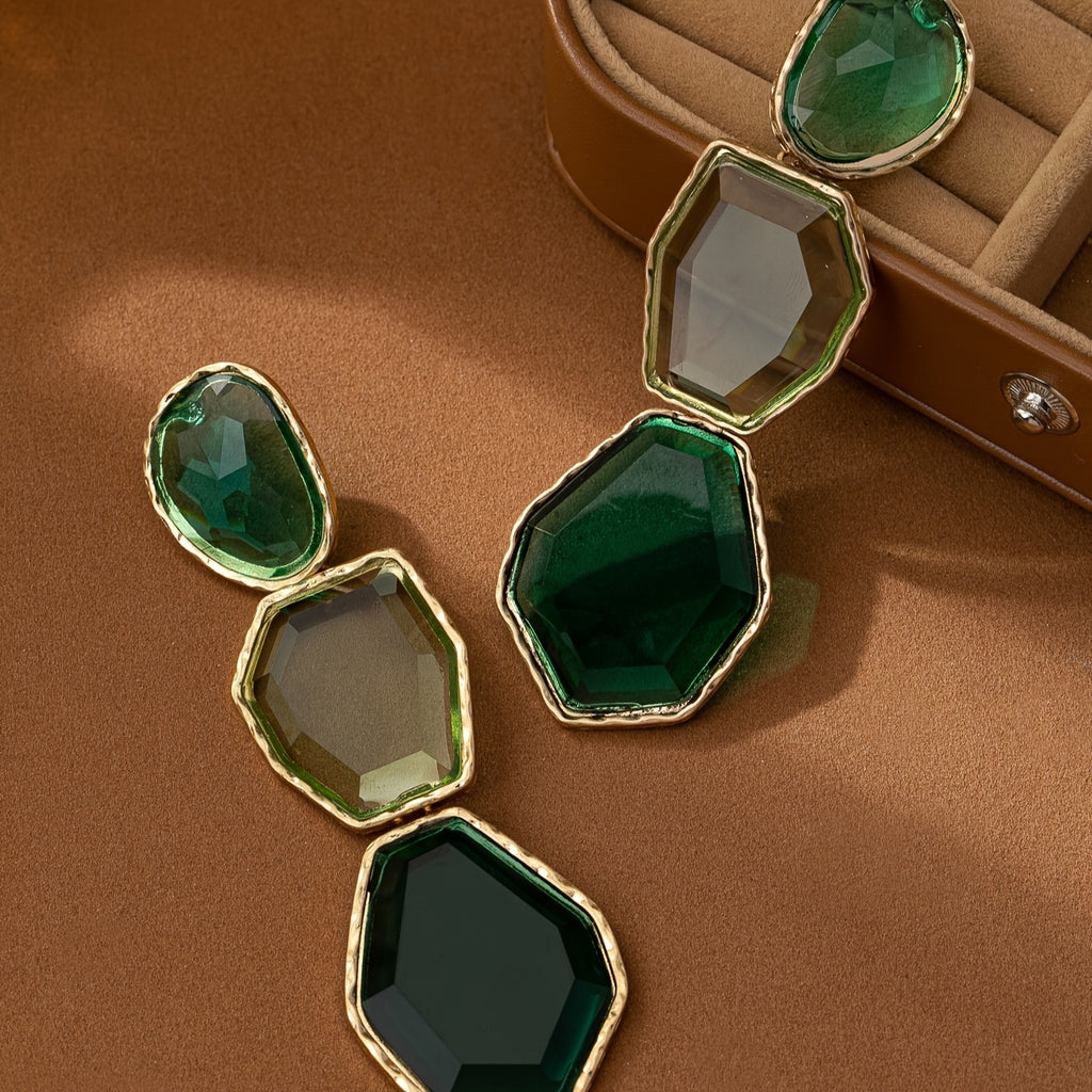 Par de Brincos Luxo Sexy Gotas Geométricas Verde Esmeralda | By Mireva