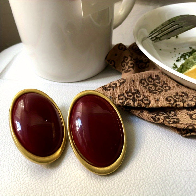 Brincos Vintage Corte Real Bordô & Metal Dourado | By Mireva