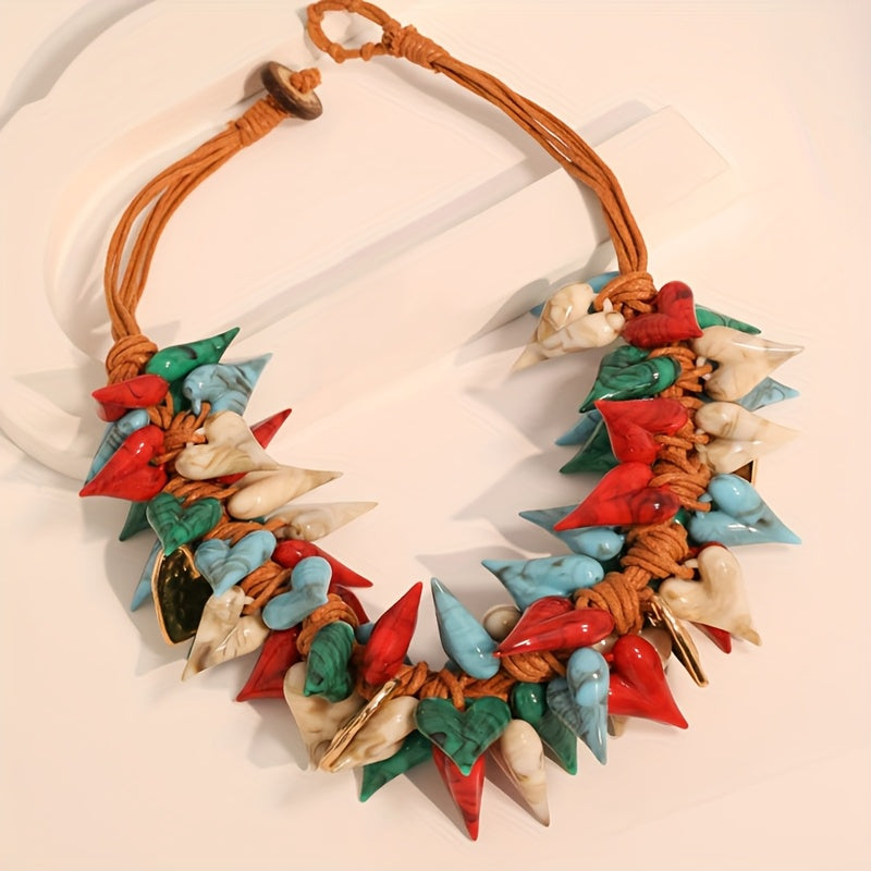 Colar Corações Coloridos Resina & Corda Laranja | By Mireva