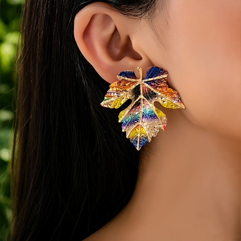 Brinco Outono Folha Maple Multicolor Dourado | By Mireva