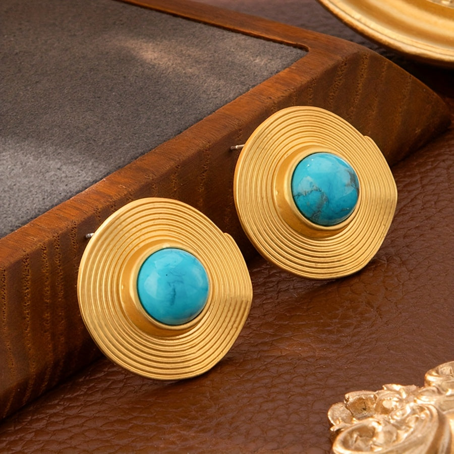 Brinco Vintage Turquesa Circular Ondulado | By Mireva