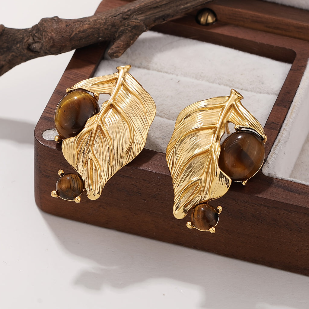 Brinco Vintage Folha com Turquesa Dourado | By Mireva