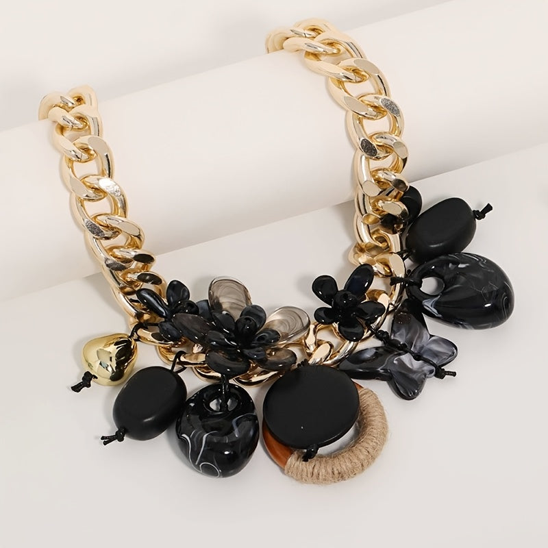 Colar Boho Floral Geométrico Bege & Pingentes Orgânicos | By Mireva