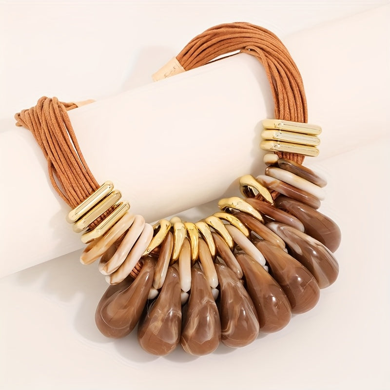 Colar Chunky Corda Marrom & Gotas Geométricas Caramelo | By Mireva