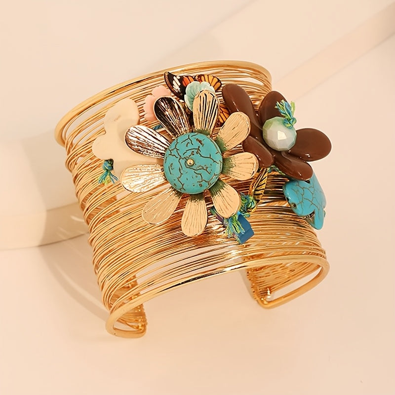 Pulseira Boho Floral Turquesa Borboleta Resina Trançada | By Mireva