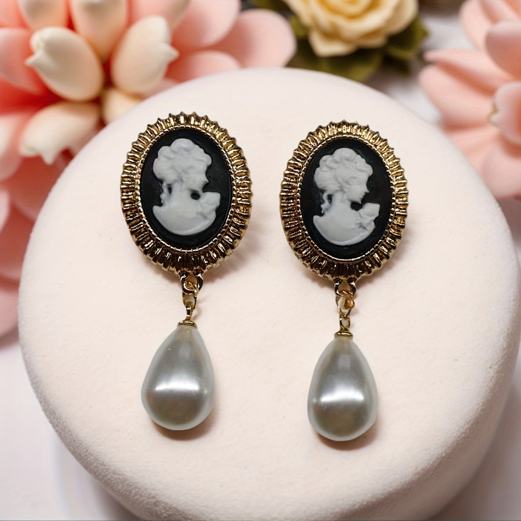 Par de Brincos Vintage Cameo Pérola Sereia Real | By Mireva