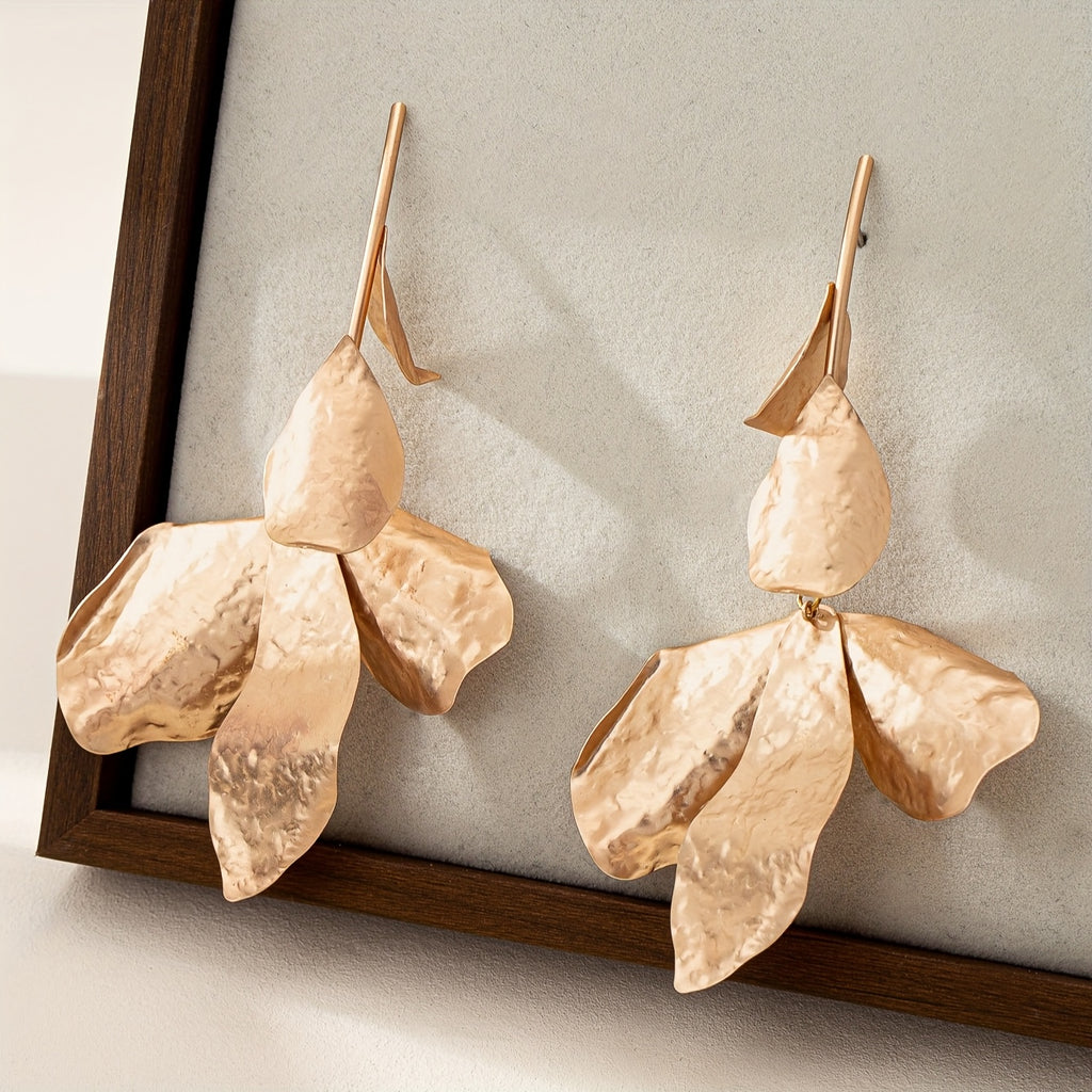 Par de Brincos Boho Floral Fosco Dourado Matte | By Mireva