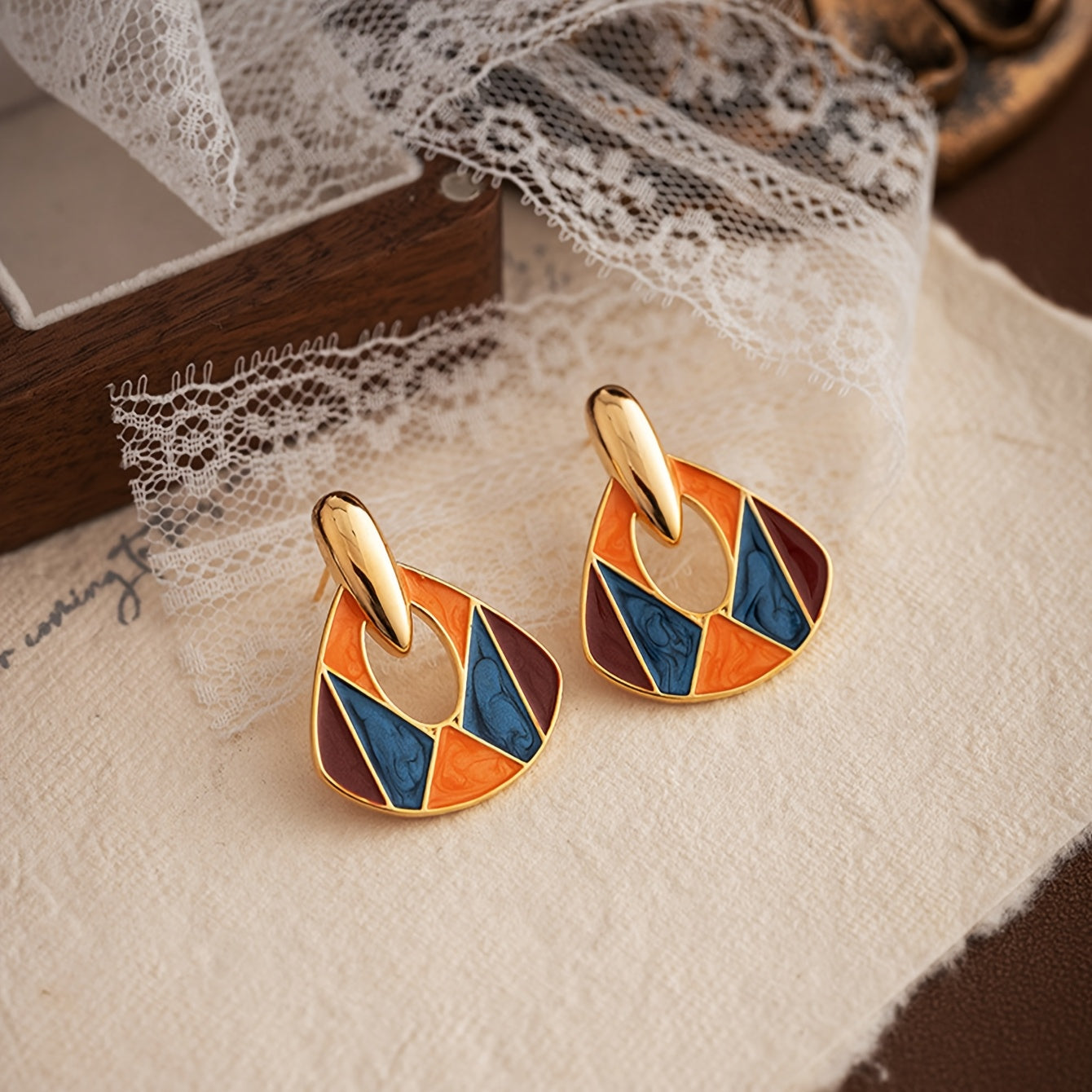 Par de Brincos Leque Retro Boho Multicolor Geométrico | By Mireva