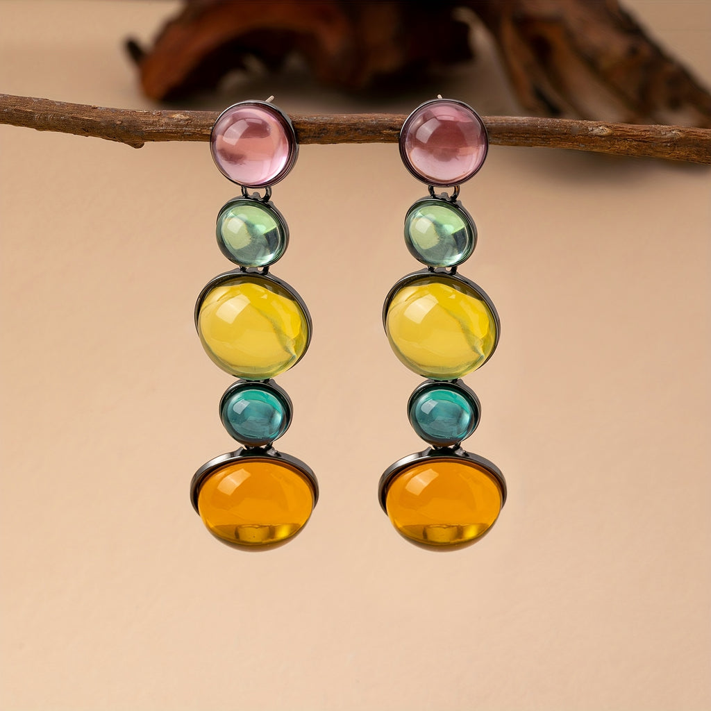 Par de Brincos Boho Multicolor Cascata Redonda & Acrílico | By Mireva
