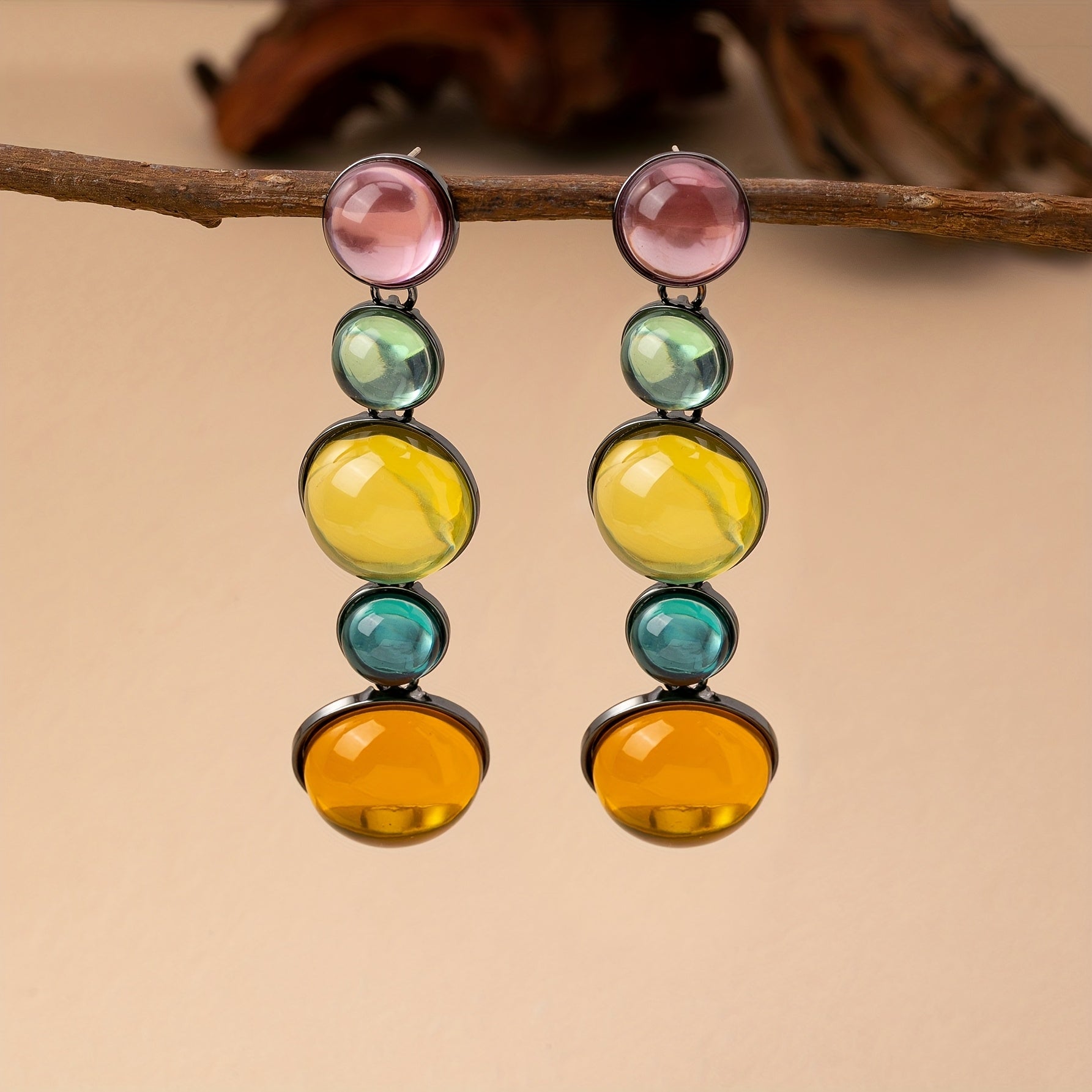 Par de Brincos Boho Multicolor Cascata Redonda & Acrílico | By Mireva