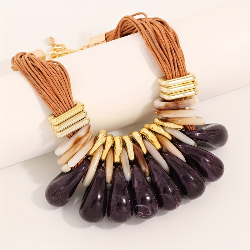 Colar Chunky Corda Marrom & Gotas Geométricas Caramelo | By Mireva