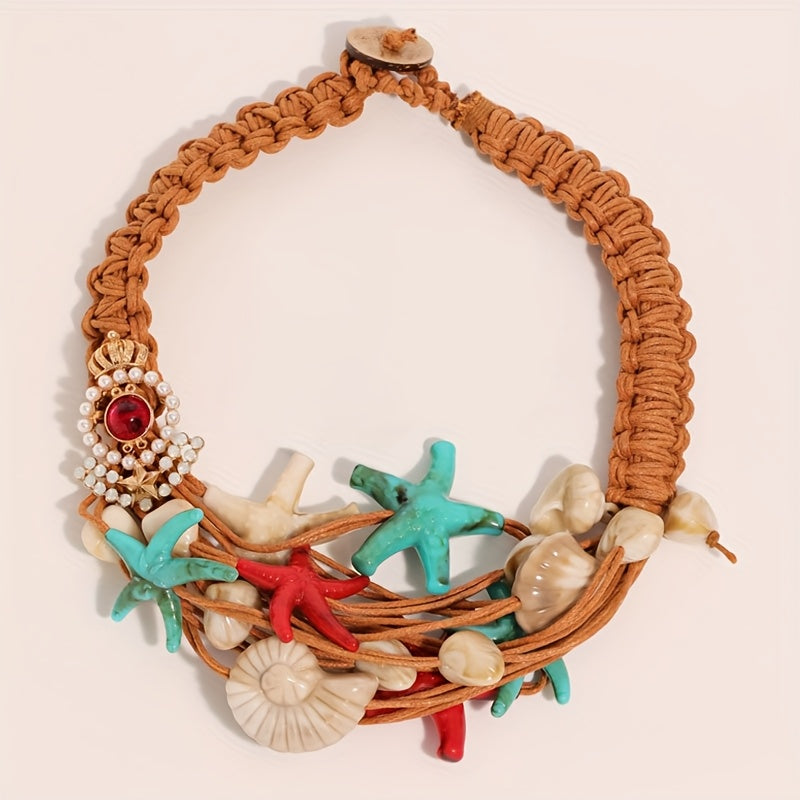 Colar Praiano Boho Estrela-do-Mar & Conchas Laranja | By Mireva
