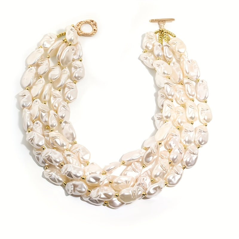 Colar Elegante Multi Camadas Pérolas Barrocas Off-White | By Mireva