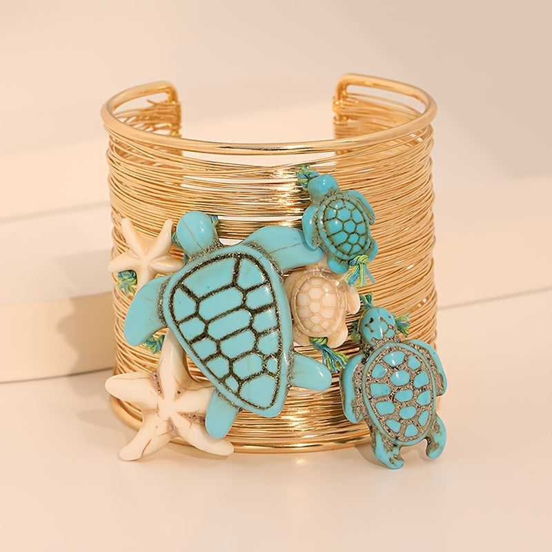 Pulseira Boho Praia Tartaruga Turquesa Estrela-do-Mar Dourada | By Mireva