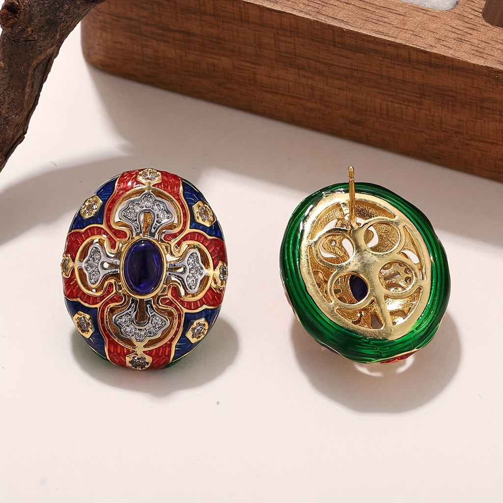 Brinco Geométrico Ornamentado Verde Palácio | By Mireva