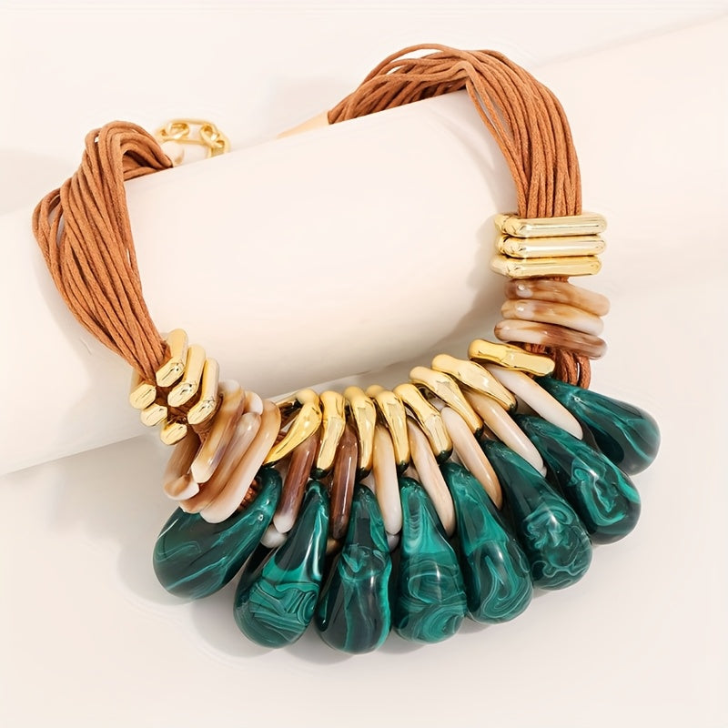 Colar Chunky Corda Marrom & Gotas Geométricas Caramelo | By Mireva