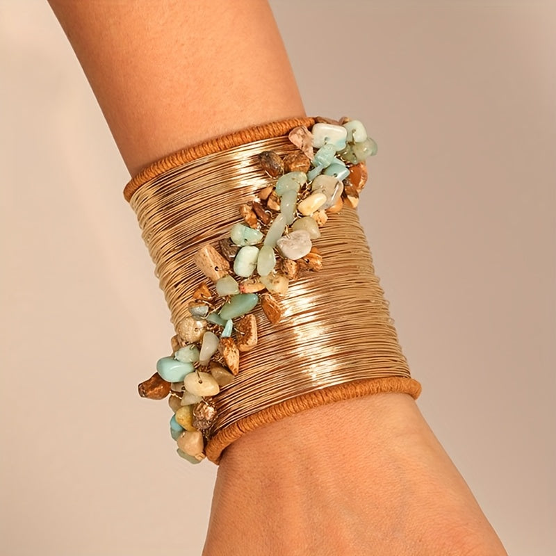 Pulseira Boho Vintage Fio Dourado Turquesa Irregular | By Mireva