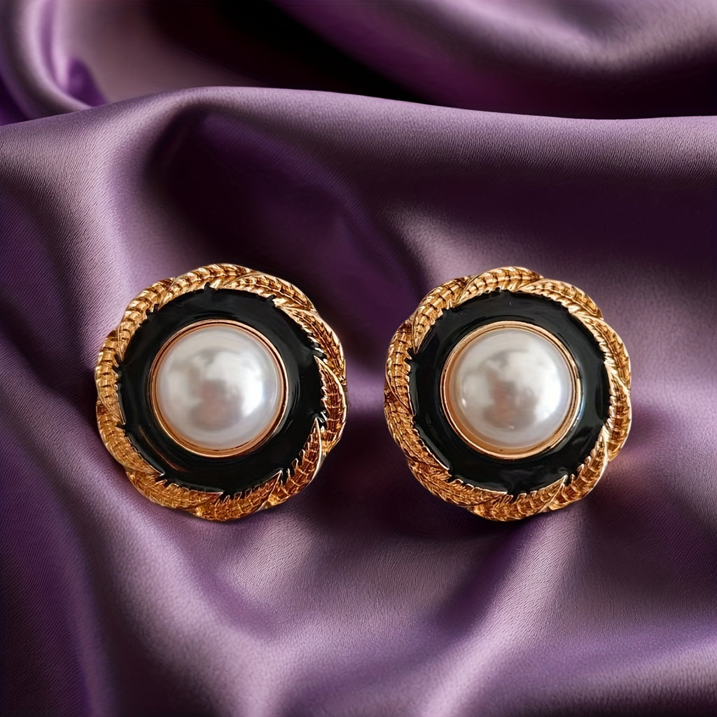 Par de Brincos Boho Vintage Pérola Preta Trançada Banho Ouro | By Mireva