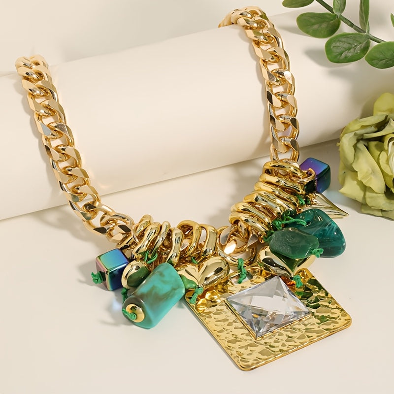 Colar Maxi Geométrico Dourado & Cristal | By Mireva