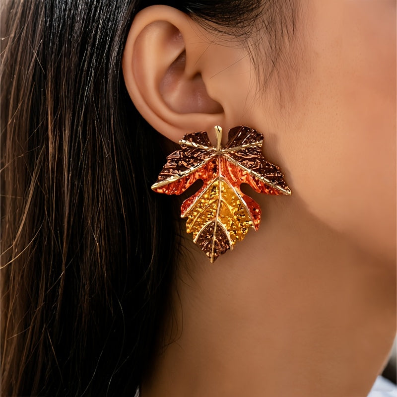 Brinco Outono Folha Maple Multicolor Dourado | By Mireva