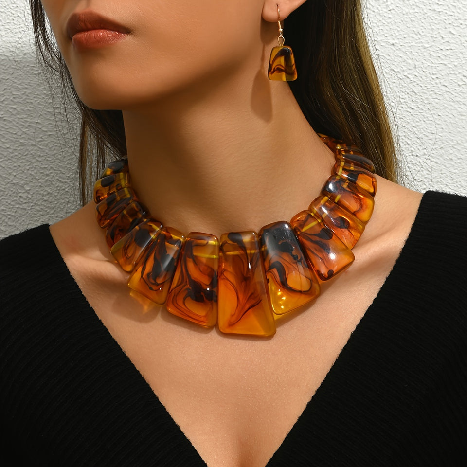 Conjunto de Colar e Pingente com 3 Peças em Turquesa Sintética