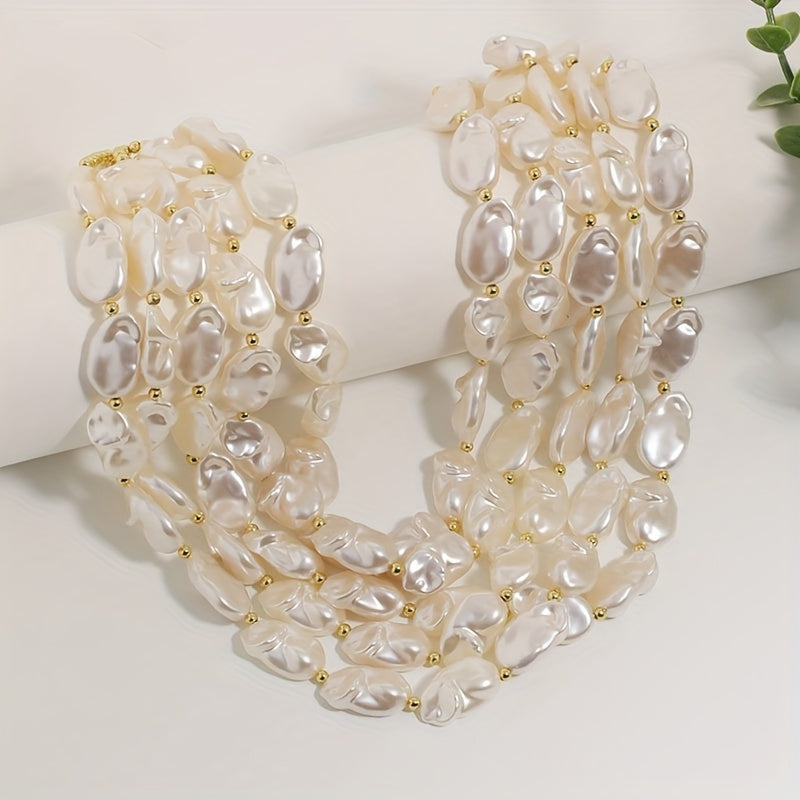 Colar Elegante Multi Camadas Pérolas Barrocas Off-White | By Mireva