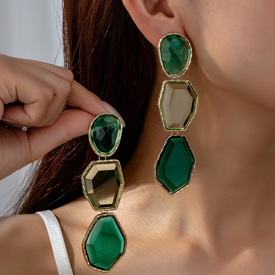 Par de Brincos Luxo Sexy Gotas Geométricas Verde Esmeralda | By Mireva