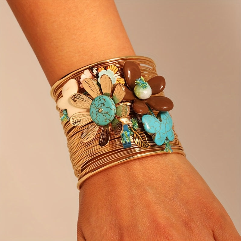 Pulseira Boho Floral Turquesa Borboleta Resina Trançada | By Mireva