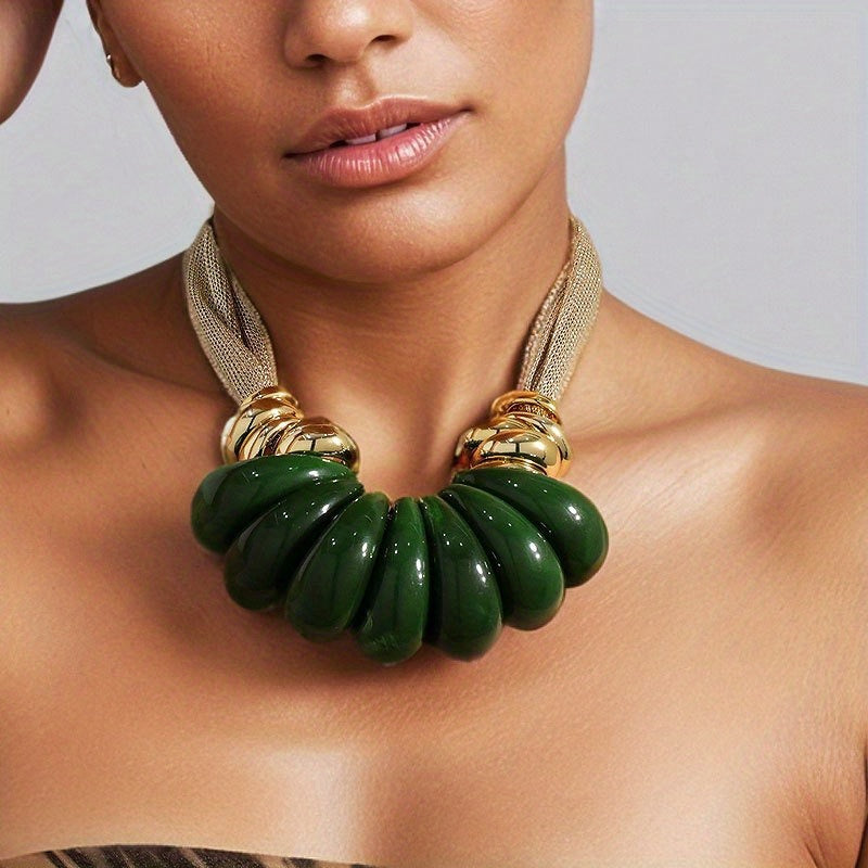 Colar Boho Gotas Âmbar Dourado | By Mireva